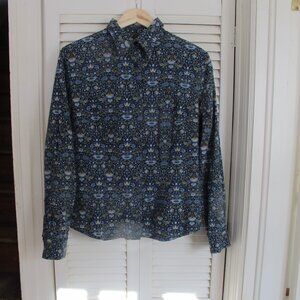 RIXON GROOVE Women's blue print tailored blouse. 100% cotton. Size US 10-12